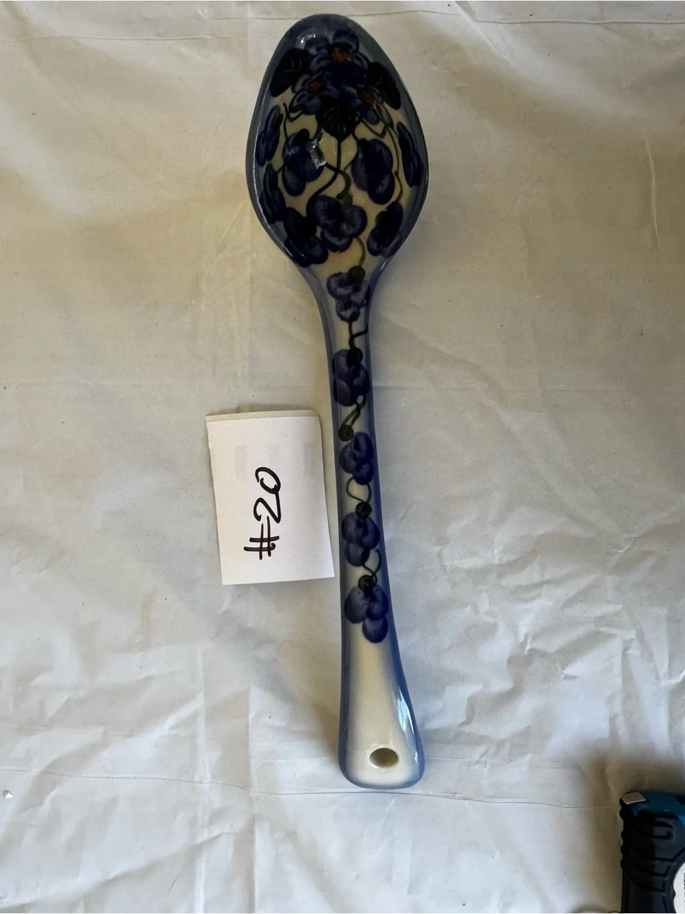 Vintage Polish Pottery Blue Floral Ceramic Spoon Decorative Spoon